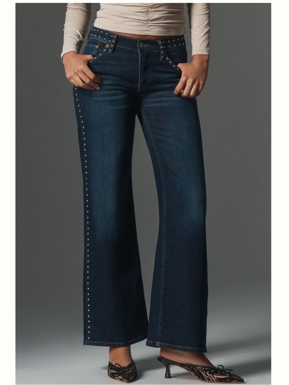 NWT Anthropologie RE/DONE Studded Mid-Rise Wide-Leg Jeans, size 26